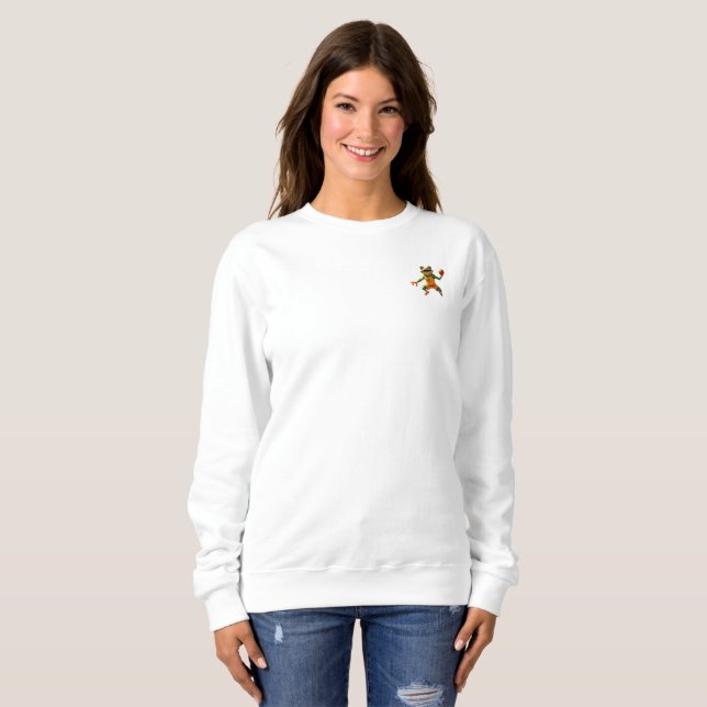 Camiseta Camisola branca de mulher com sapo de basquetebol  (Frente Completa)