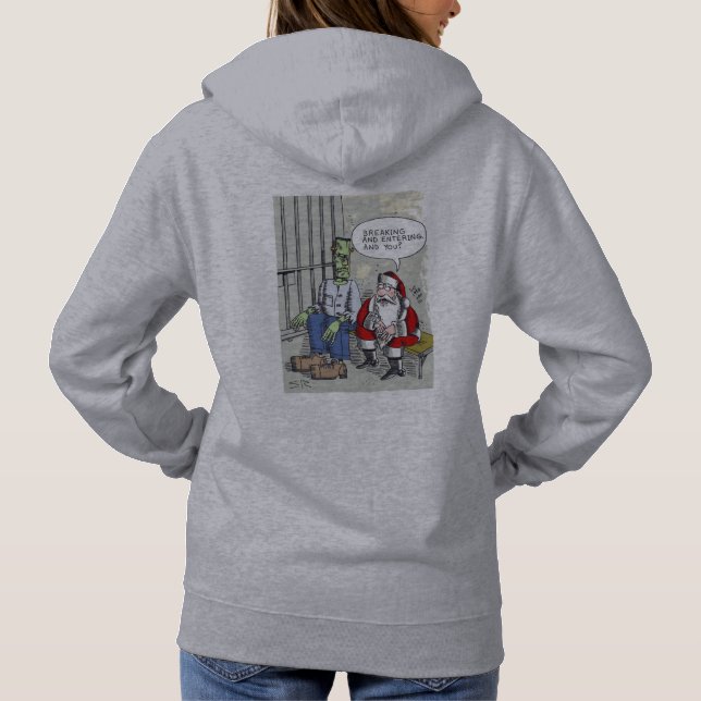 Camiseta Camisola cinza com capuz de Santa na prisão para m (Verso)