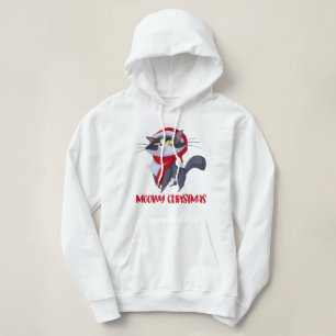 Camiseta Camisola com capuz de Natal Feliz Meowy Gato