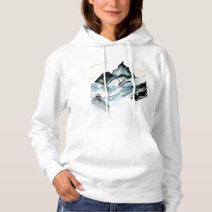 Camiseta Camisola com capuz feminina de pintura de montanha