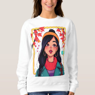 Camiseta Camisola de Arte de Garota Estética de Outono Acon