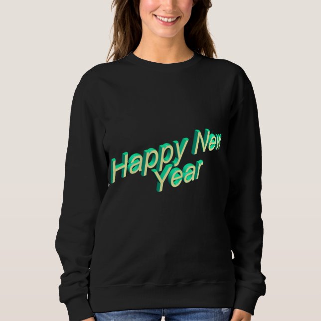Camiseta Camisola de Feliz Ano Novo com Letreiro (Frente)