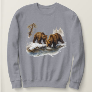 Camiseta Camisola de Frio Cena Selvagem de Ursos Grizzly Re