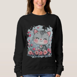 Camiseta Camisola de gato cáustica - Gatinho Floral Adoráve