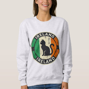 Camiseta Camisola de Gato com Bandeira Retro da Irlanda - C