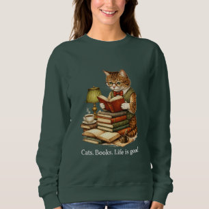 Camiseta Camisola de Gato Vintage Lendo Livros Para Amantes