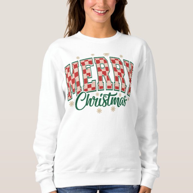 Camiseta Camisola de letra de universidade Feliz Natal (Frente)