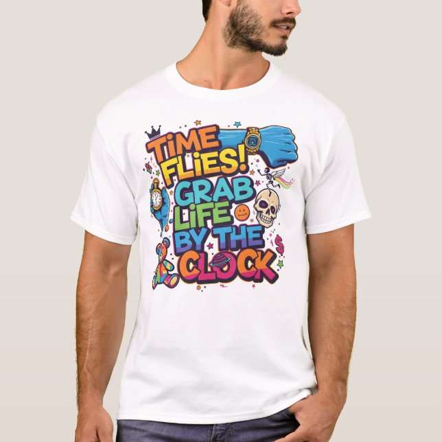 Camiseta Camisola de Manga Comprida com Tema de Relógio Cap (Frente)