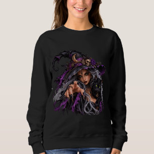 Camiseta Camisola de mulher Gótica Bruxa e Gato Preto - Min