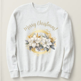 Camiseta Camisola de Natal Alegre Poinsettia Branco & Doura