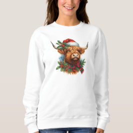 Camiseta Camisola de Natal das mulheres da Highland Cow