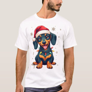 Camiseta Camisola de Natal de Árvore de Cães Dachshund Pres