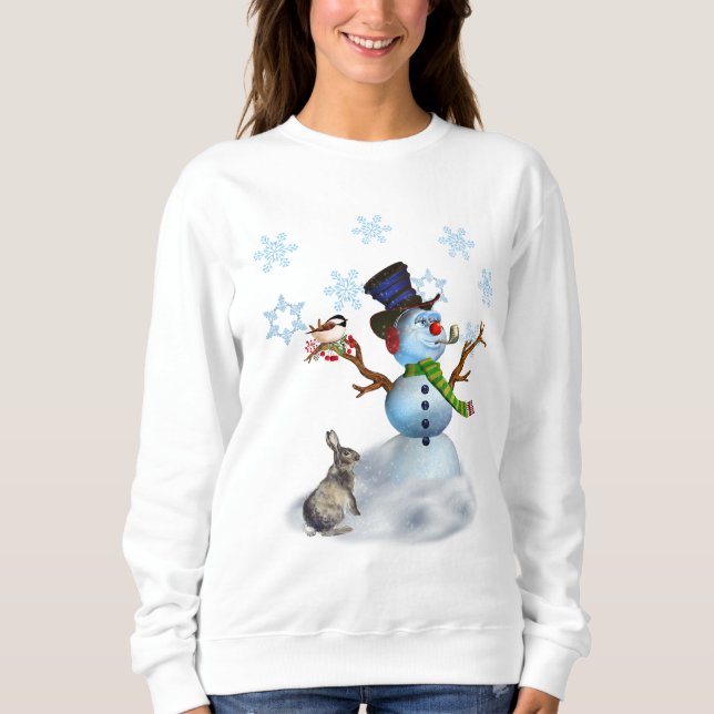 Camiseta Camisola de Natal feminina com boneco de neve (Frente)