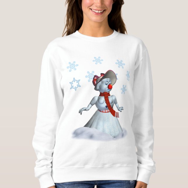 Camiseta Camisola de Natal feminina com boneco de neve (Frente)