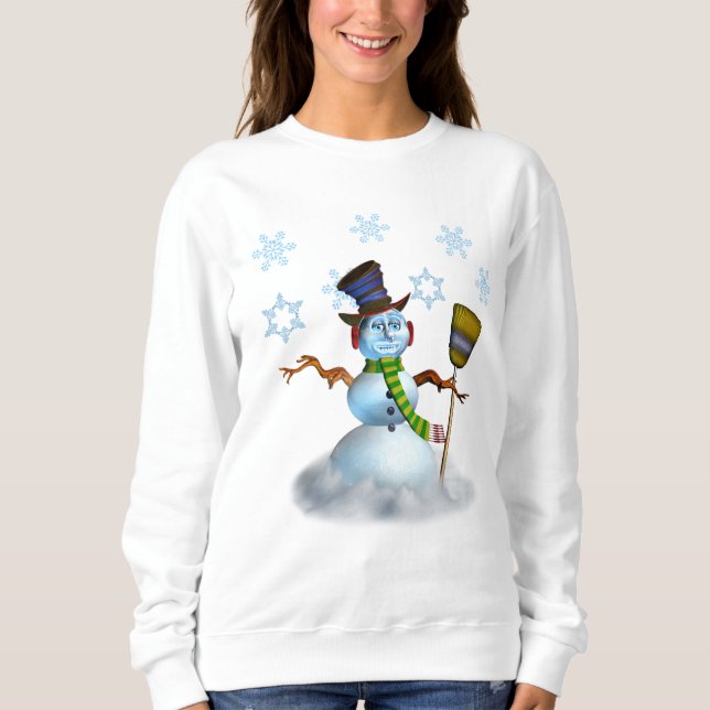 Camiseta Camisola de Natal feminina com boneco de neve (Frente)