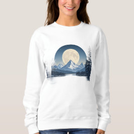 Camiseta Camisola de Paisagem de Montanha sob Lua Cheia