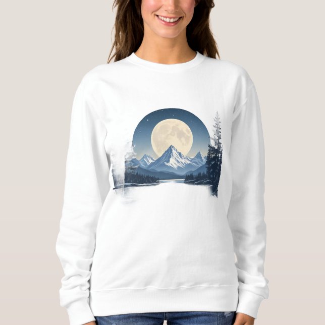 Camiseta Camisola de Paisagem de Montanha sob Lua Cheia (Frente)