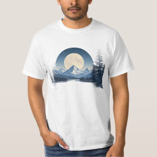 Camiseta Camisola de Paisagem de Montanha sob Lua Cheia