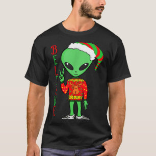 Camiseta Camisola Feia de Natal Alienígena Divertida Eu Acr