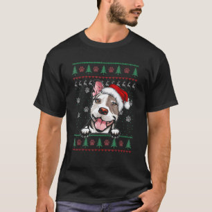 Camiseta Camisola Feia de Natal para Pitbull Engraçada e na