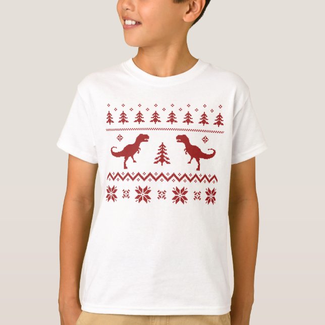 Camiseta Camisola feia do Natal do dinossauro de T-Rex (Frente)