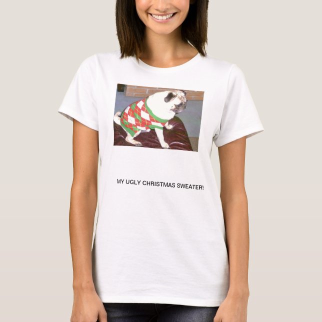 Camiseta Camisola feia do Natal do Pug (Frente)
