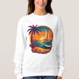 Camiseta Camisola Feminina Aventura de Navegação ao Pôr do 