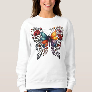 Camiseta Camisola Feminina de Arte Floral de Borboleta Vibr