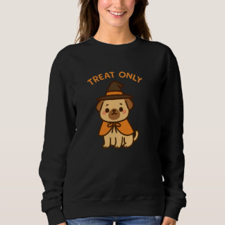 Camiseta Camisola Feminina de Halloween Engraçada Pug Bruxa