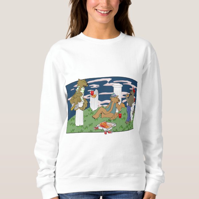 Camiseta Camisola Feminina de Lobisomens Comendo Pizza (Frente)