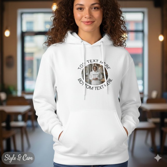 Camiseta Camisola Feminina Personalizada com Texto Circular (Circle Text with Image Stylish Custom Women's Hoodie)