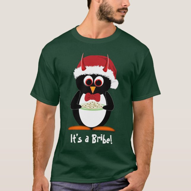 Camiseta Camisola má do pinguim - subornando o papai noel! (Frente)