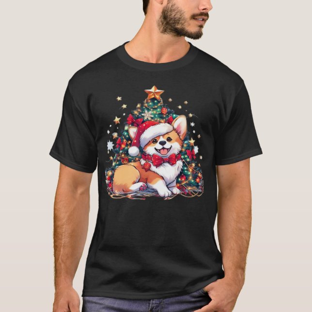 Camiseta Camisola Oversized Árvore de Natal Corgi (Frente)