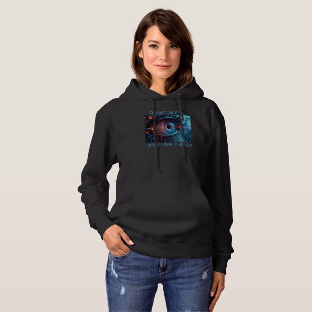 Camiseta Camisola preta com capuz feminino Quantum Eye (Frente Completa)