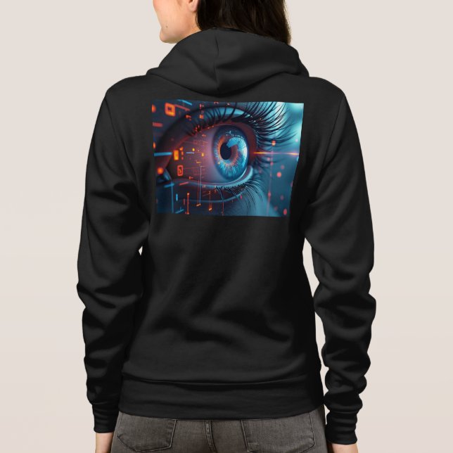 Camiseta Camisola preta com capuz Quantum Eye para mulheres (Verso)