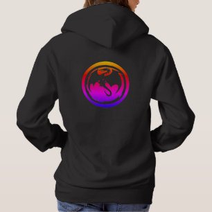 Camiseta Camisola preta de capuz com dragão neon para mulhe