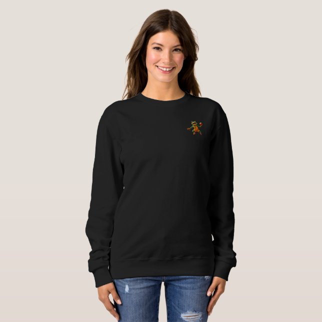 Camiseta Camisola preta de mulher com bolso e sapo de basqu (Frente Completa)