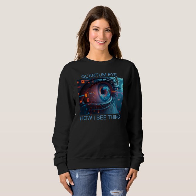 Camiseta Camisola preta de mulher com Quantum Eye (Frente Completa)