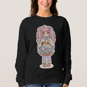 Camiseta Camisola Preta Kawaii Neko Cafe Chibi Anime Girl