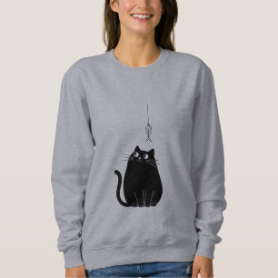 Camiseta Camisola preta minimalista de gato para mulheres