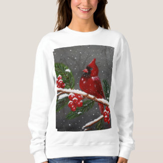 Camiseta Camisola vibrante com cardeal vermelho pintado à m