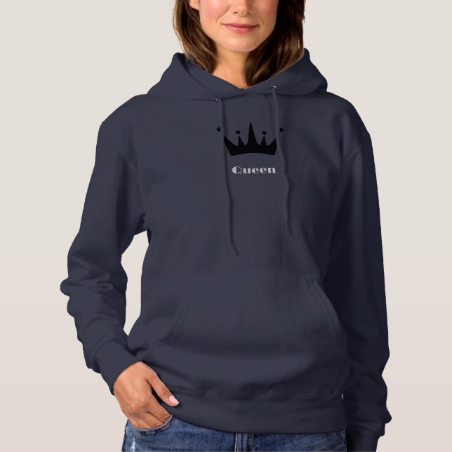 Camiseta Camisolas com Capuz Navy Blue Coroa Preta Texto da (Frente)