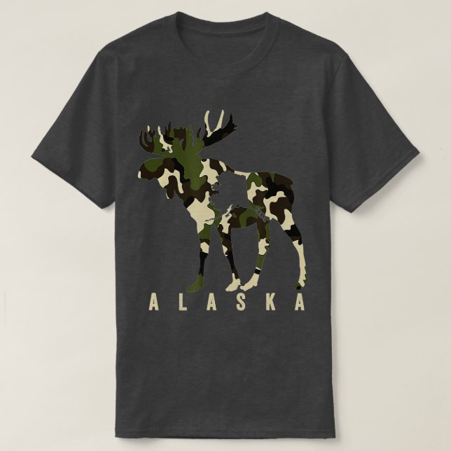Camiseta Camo Alaska Moose caçando Alasca Caça Moose (Frente do Design)