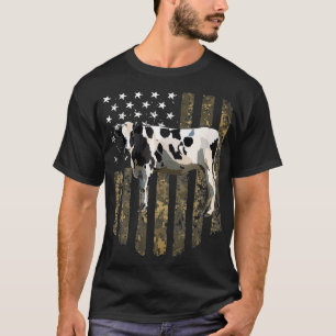 Camiseta Camo American Flag Black White Cow 4 De Julho Long