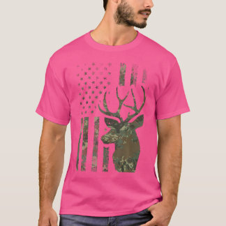 Camiseta Camo American Flag Buck Hunting For Elk Deer Hunte