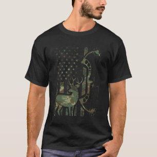 Camiseta Camo American Flag Buck Hunting Men Recurve Arco H