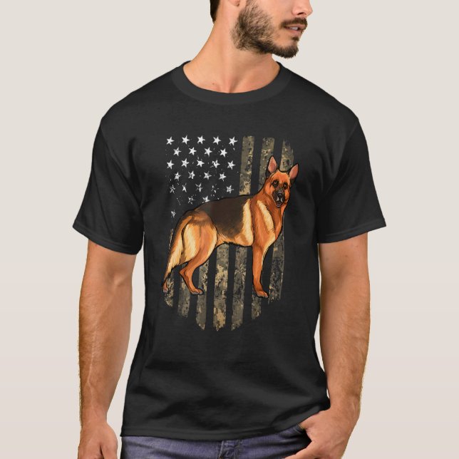 Camiseta Camo American Flag German shepherd 4 De Julho Dos  (Frente)