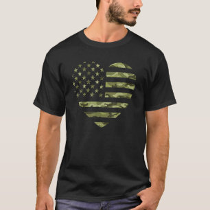 Camiseta Camo American Flag Heart Camouflage Tactical Green