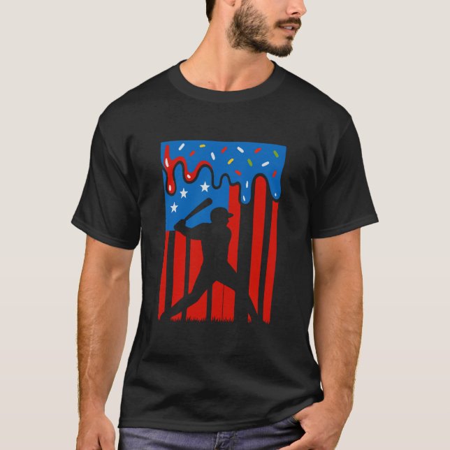 Camiseta Camo Baseball USA Flag Baseball Lover 4 de julho (Frente)