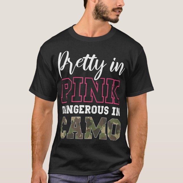 Camiseta Camo Caça Rosa Para Caçadores De Mulheres E Rapari (Frente)